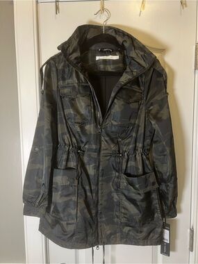 blanc noir Olive Green Camo Utility Jacket with Cinch Waist